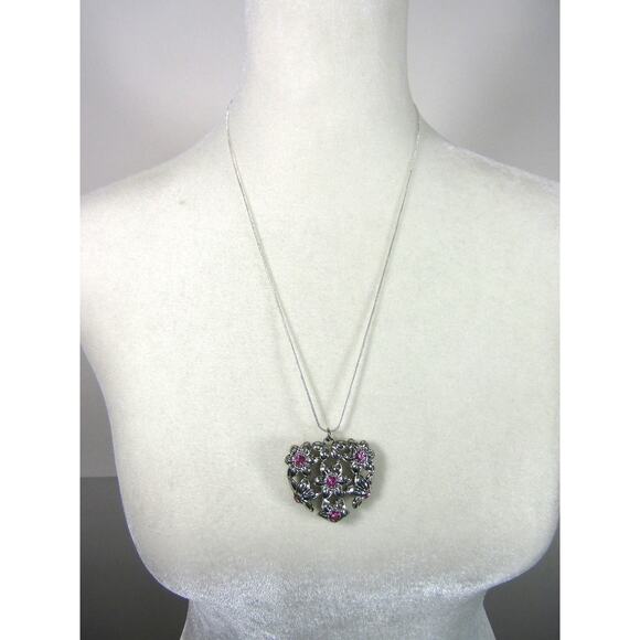 Silver Tone Purple Rhinestone Pendant Necklace 24" Boho Cottagecore Whimsical - Picture 1 of 7
